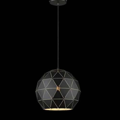 G-KLCH-820-M/BL Product 230v 40W E27 Medium Laser Cut Metal Ball Pendant, Matt Black